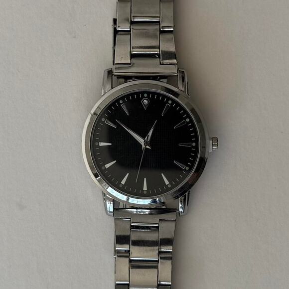 Y2K Silver Quartz Watch with Black Minimal Dial Unisex 8.5" New - Picture 5 of 8